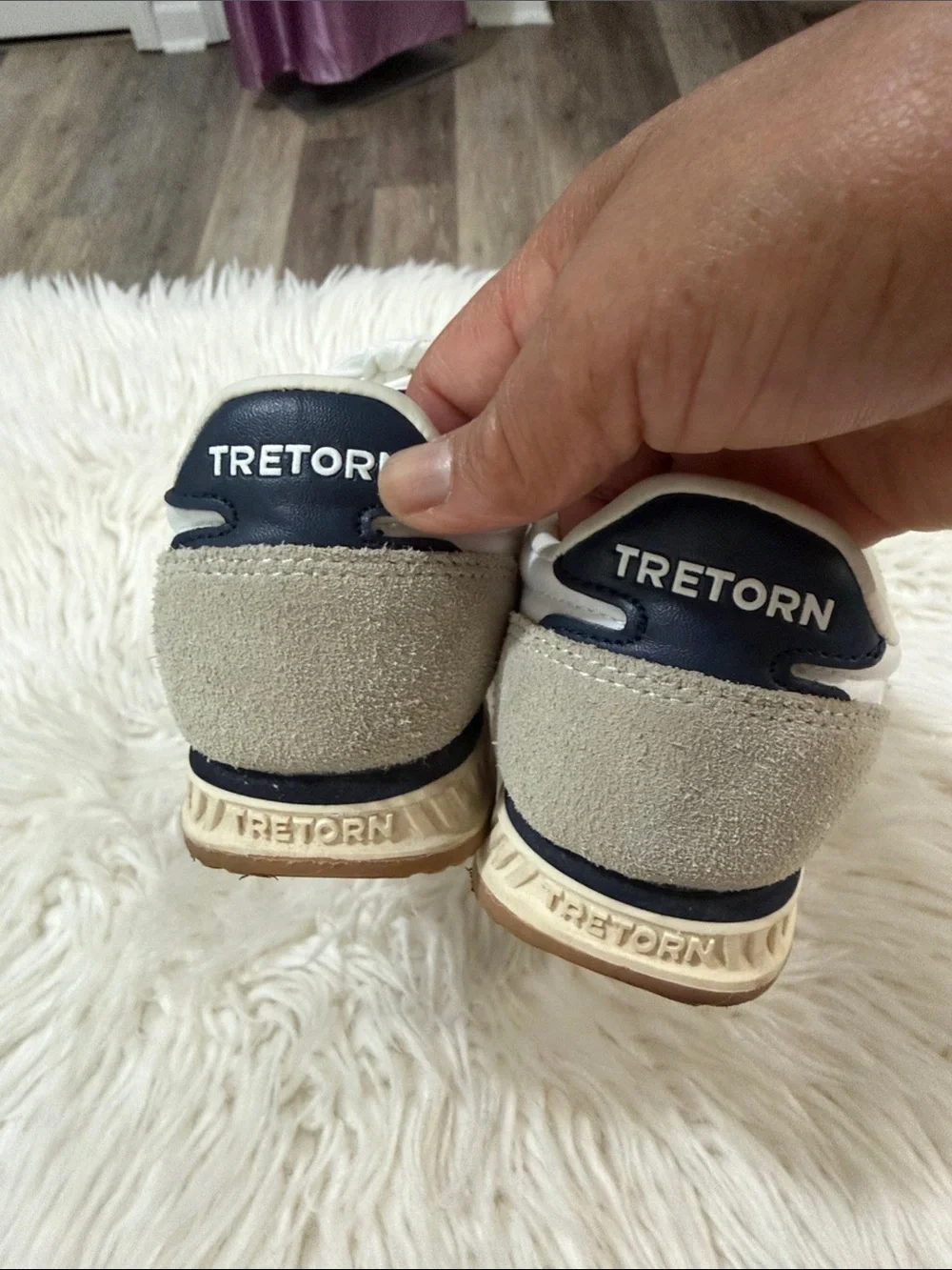 Tretorn Women’s Suede & Canvas Sneakers in Beige, White & Navy Size 6.5